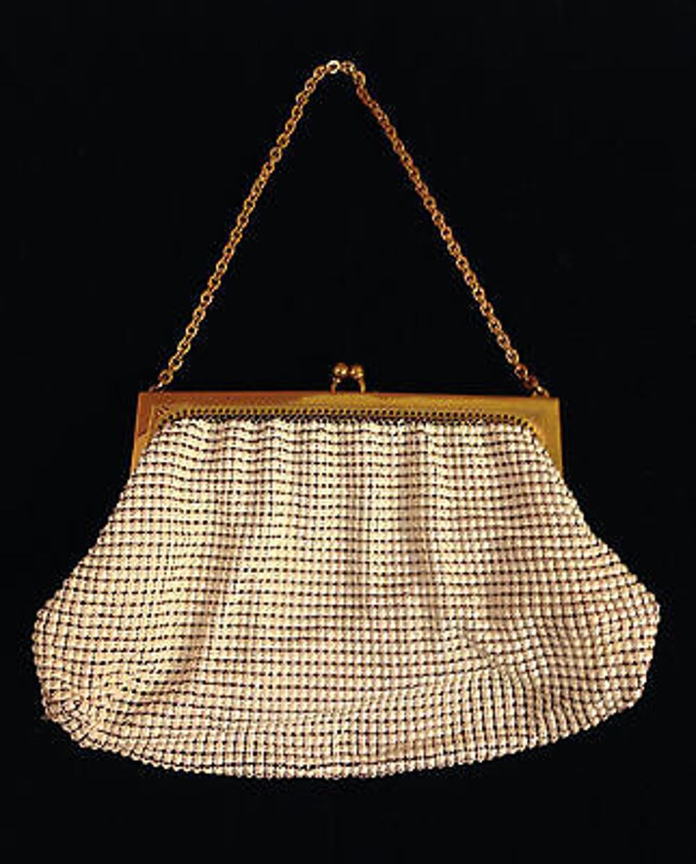 Vintage Whiting & Davis 1920s Cream Gold Evening Bag Mesh Beaded #2638